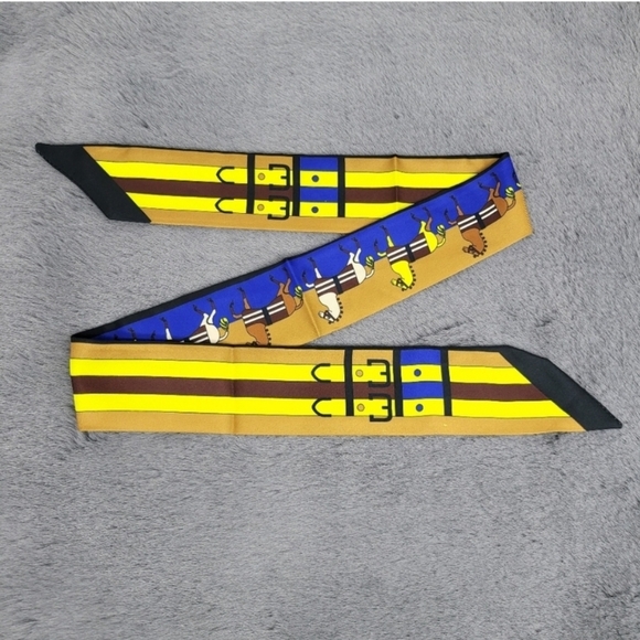 New Horse Print Silk Skinny Scarf Twilly - Picture 5 of 7